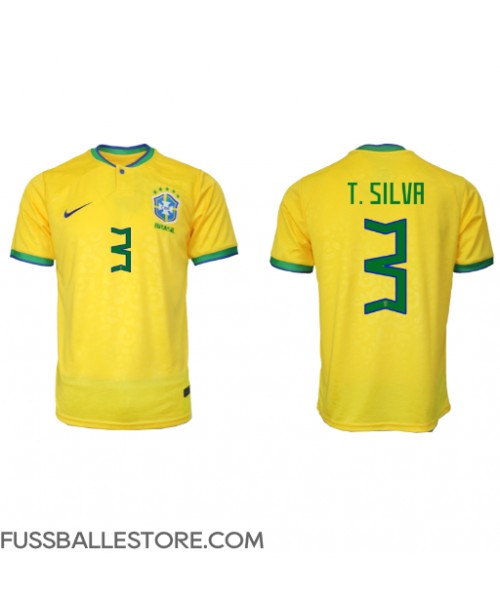 Günstige Brasilien Thiago Silva #3 Heimtrikot WM 2022 Kurzarm